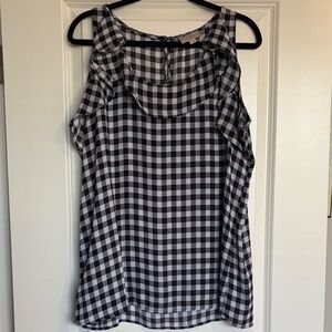 LOFT Black and White Gingham Sleeveless Top with Ruffles size XL